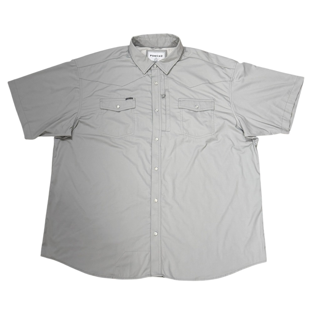 Poncho Mens XXL Gray Western Pearl Snap Short Sleeve Performance Fishing Shirt